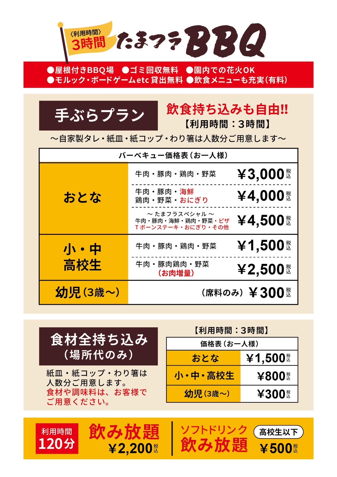 BBQ料金案内